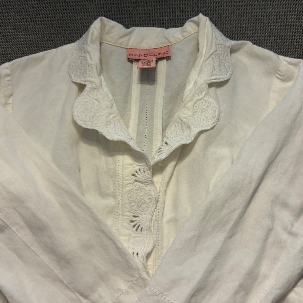 Bandolino Blouse Embroidered Eyelet Scalloped Linen Blend Cottagecore Women 8